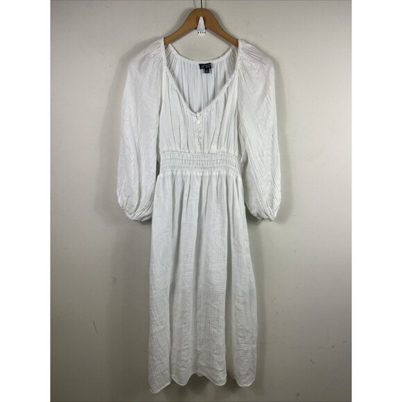 J. Crew Dresses & Skirts - J.CREW White Soft Cotton Gauze Long Sleeve Midi Dress Small Peasant Milkmaid